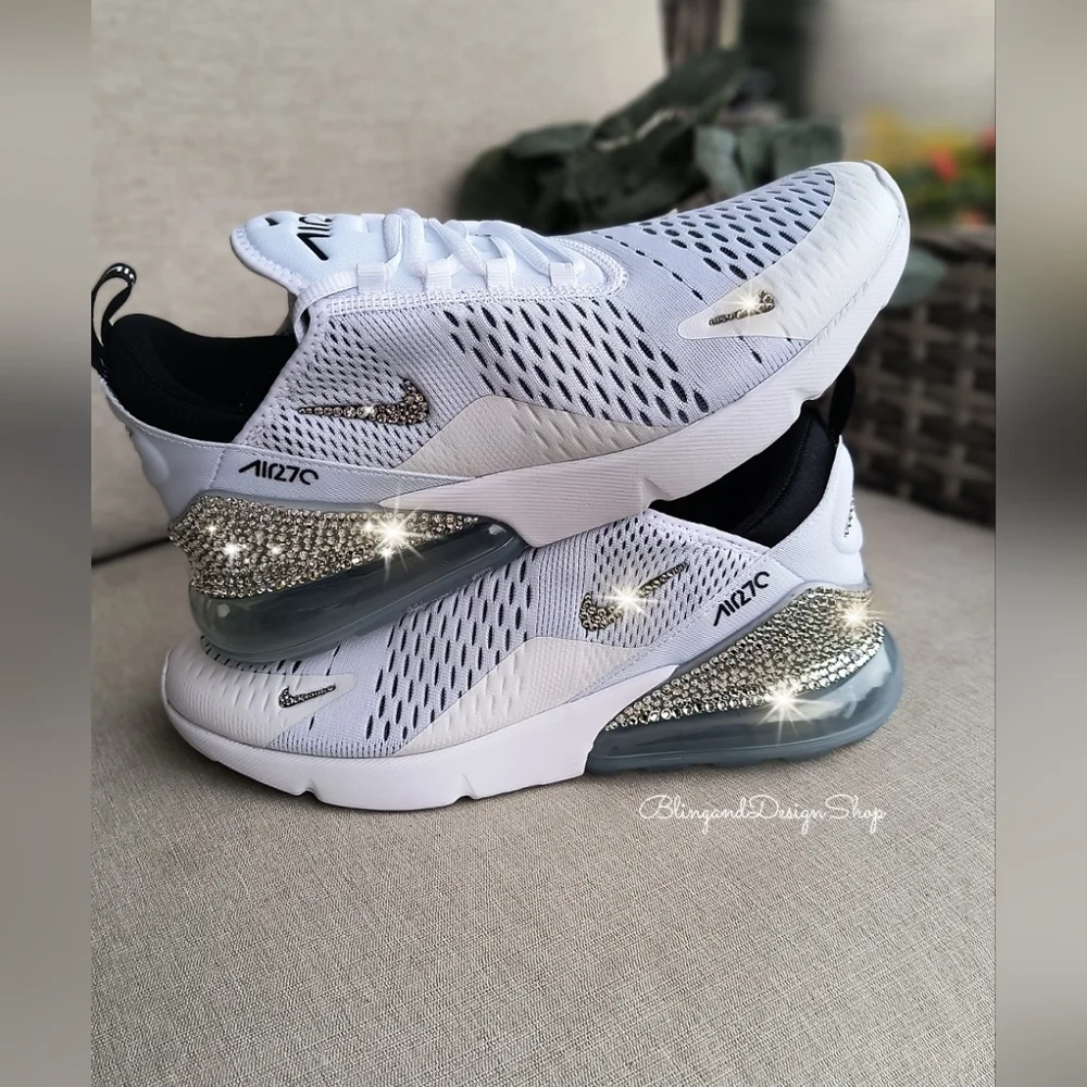 Women's Nike Air Max 270 White Sneakers made with Swarovski Crystals Custom - Picture 4 of 7